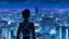 Placeholder: Clear Focus, High resolution, Beautiful girl standing backwards to a Cyberpunk skyline, comic style