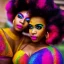 Placeholder: full body shot, masterpiece, best quality, family of three, black skinned, sparkling eyes, fluorescent skin, colorful makeup, afro, highly detailed body, afrofuturism, scifi, sun light, 4K, RAW, depth of field, high contrast, realistic details, 24mm