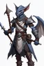Placeholder: Kobold from dnd, dragon horns, grey diamond - shaped scales, magic book on the belt, leather armor