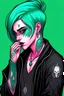 Placeholder: male character, tattoos, teal hair, occult, androgynous, grim reaper