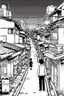 Placeholder: Poor neighborhood Tokyo, line arts, manga style