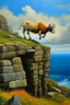 Placeholder: Big nose sheep cliff diver that is about to hit an ambolt, prize winning oil painting