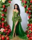 Placeholder: 📷🍓💃 length image full body sweet pose pretty woman wearing a beautiful high details natural beuty color unique gown costume made of elements varieties strawberries fruits.background full of green leaves and variaties roses,orchids flowers background