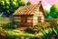 Placeholder: Vector. Illustration. realistic, Digital painting. english wooden greenhouse in vegetable garden