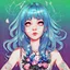 Placeholder: singer Melanie Martinez face, beautiful cyberpunk huge girl, hyperdetailed, illustration by Katsushika Hokusai, darkblue tones,