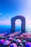 Placeholder: A countdown poster with the numbers 4, made of flowers, pink purple blue, three-dimensional, Light Blue sky and sea background，Chinese Zen style, Surrealist photography, C4D rendering, oc rendering --s 250