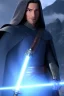 Placeholder: portrait jedi, tunique et armure de combat blanche, capuche, sabre laser, ceinture, temple, 4K