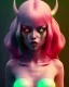 Placeholder: isometric clean art of a cute Demon girl with black horns deep blood red hair and green eyes, soft lighting, soft pastel gradients, high definition, 3d icon clay render, blender 3d