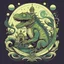 Placeholder: dark magical lizard with civilizations surrounding on the teeth, laborious farmers and family workers walking on the tongue, moon light, mystical vibes, alphonse mucha style