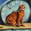 Placeholder: Orange longhairs cat with a clock, surrealism in the style of Salvador Dali