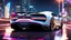 Placeholder: A sleek white shiny (((cyberpunk bugatti super chiron neon))), its contours and details perfectly captured in a (((cinematic view))), zipping along a winding road under a beautiful night, rear view
