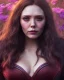 Placeholder: Feiticeira escarlate, Elizabeth Olsen, feiticeira, magia, rosto detalhado belo, bonita, cenário em um campo de flores, cinematográfico, dramático, por do sol, campo de flores, cores frias