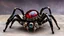 Placeholder: wormy steampunk opalescent elegant spider ceramic sculpture made with black and crimson marble and bones and iridescent diamonds, glossy, beautiful glass eyes, gorgeous museum background