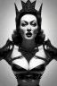 Placeholder: Joan Crawford as evil queen in black leather, busty, cleavage, dominatrix, curvy, angry, stern look. unreal 5, octane render, cinema4d, dynamic lighting, dramatic lighting, 4k, redshift render, highly detailed, hyper realistic,anthropomorphic black wolf long