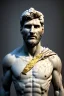 Placeholder: Ultra Realistic image, Roman sculpture, white marble material, Lionel Messi, gold Laurel leaves wreath, renaissance ornaments, chisel style, waist up portrait, epic, celestial, cinematic lighting, God light, god rays, 4k resolution, smooth details, ornate details, soft lighting, unreal engine 5, marble background.