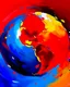 Placeholder: abstract painting of a planet earth in bold red, orange, and blue tones, dynamic brush strokes, ocean background hinted through color layers, expressive and elegant modern art, oil paint texture, --ar 4:5 --v 6 --style raw --quality 2