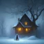 Placeholder: robed grim reaper behind sad, abandoned, miserable dog tied to a tree outside with house in background, winter, loneliness, 8k resolution, high-quality, fine-detail, iridescent, intricate, digital art, detailed matte, volumetric lighting, illustration, 3D octane render, brian froud, howard lyon, selina french, anna dittmann, annie stokes, lisa parker, greg rutowski