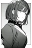 Placeholder: military girl, stern look, close-up, greyscale