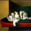 Placeholder: oil portrait of tricolor pattern Cat sleeping in a sofa by Velázquez 8k