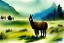 Placeholder: A happy llama stands in a pasture. Watercolour