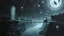 Placeholder: painted inner world with neurodivergens mind and soul, floating doors over surreal cracked weird landscape . one thin bridge over big black river, . deep dark colors, with silver and black. Whimsical strange style of Chagall, of Quentin Blake, andYoshitaka Amano of Anton Semenov. one dark purple-gray human shiluette in hood sitting on bridge and gazes weird absurd beauty nightmare, black shadows, in background cyber neuronic network, surreal vibe, nightmare