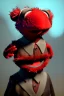 Placeholder: Waist up muppet Portrait, Kim Jong-un muppet doll, black suit, photo studio, red background, unreal engine 5, concept art, art station, god lights, ray tracing, RTX, lumen lighting, ultra detail, volumetric lighting, 3d.