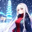 Placeholder: Clear focus, 8k, high quality, detailed, beautiful lighting, girl, vibrant colors, white long hair, vibrant red eyes, jacket, snowing,