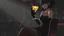 Placeholder: gray-toned, contrasting graphics, a lady in a black casual dress, black lace nice nylon stockings sitting on a bar chair in bar, holding a yellow mimosa cocktail in her long black gloved hand, atmospheric, strong contrasts, shadowy background, focus on the hand holding the cocktail, moody, pale ligts, anime style, cinematic