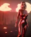 Placeholder: retro sci-fi portrait image from 1980, Los Angeles street explosions, fire, scared people, blonde woman walking, sweet Kate moss face, tight latex suit, soft color, highly detailed, unreal engine 5, ray tracing, RTX, lumen lighting, ultra detail, volumetric lighting, 3d, finely drawn, high definition, high resolution.