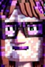 Placeholder: a close-up portrait of a purple Minecraft face, female, Gucci glasses,cute,3d, large pixel style