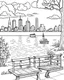 Placeholder: Create a serene black and white coloring page showcasing the peaceful waterfront of Battery Park, offering a picturesque view of the harbor and the distant Statue of Liberty. Remove the black background to make it an enjoyable coloring experience for both kids and adults.