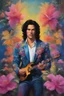 Placeholder: Paul Stanley/Elvis Presley/Keanu Reeves/Jon Bernthal, multicolored, large, floral designs, atmospheric, beautiful, oil painting by Frank Frazetta, 4k UHD, Photorealistic, professional quality