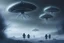 Placeholder: Image of aliens freeing in into their UFOs on a dark snowy day