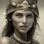 Placeholder: Woman smiling, pretty face, face is pretty, face is highly detailed, wearing primitive bikini, native clothing, primitive, highly detailed, extremely detailed, crisp, photo, high quality, real life, laying down, symmetrical