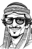 Placeholder: funny Young man with sunglasses saudi characters drawing black & white with sandwish