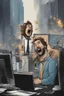 Placeholder: A 3d animated guy screaming with joy Infront of his PC as the stock market climbes, 8k, highly detailed