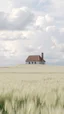 Placeholder: White fathers covering a house in a white field of white barley with a white clouds in the background,