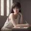 Placeholder: Beautiful girl studying in room, anime style