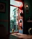 Placeholder: Wes Anderson photographer, night, monster peeking behind the ajar door, Ultra realistic, punk style, wide angle view, soft color, highly detailed, unreal engine 5, ray tracing, RTX, lumen lighting, ultra detail, volumetric lighting, 3d, finely drawn, high definition.