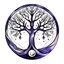 Placeholder: centered, logo with centered tree of life being held inside up turned hands, vector, with crescent moon, watercolors, purple, black