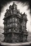 Placeholder: steampunk victorian building drawn in charcoal