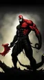 Placeholder: Venom symbiote with kratos Beard and red tattoos and Clothes, holding blade of choice