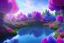 Placeholder: monde en fleurs, blue lake, flower tree-houses, concept art, crépuscule , fuksia bleu oranger, vibrant Color, réaliste, riviere bleu, tree-house bougainvillier, roses