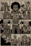 Placeholder: Give me the art-style of the boondocks with a poster of the main cast from TWD Series. Add guts from Berserk and griffin eating a small baby deer.