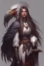 Placeholder: dnd female Aarakocra with long hair warlock