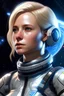 Placeholder: cosmos woman, blondhair, photorealistic, wet skin, space uniform, tanned skin, neckband,