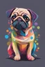 Placeholder: create a colorful graphic design of a cute pug dog isolated with no background