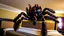 Placeholder: tarantula escaping hotel room while guests scream and run frantically