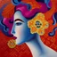 Placeholder: anthropomorphic multiplication sign head in a young woman, intricate, elegant, highly detailed flowery design, oil on canvas painting, concept art, Futurist Art, smooth, sharp focus, illustration, glowing, Gino Severini, 8 k, Mad Mari