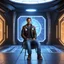 Placeholder: an agent of an intertemporal organization sits in the teleport beaming room, journeys through the past and future to mend the fabric of time. Clad in a casual yet functional outfit, resembling loose jeans paired with a leather jacket or comfortable jogging attire. Despite the laid-back appearance, the character conceals cutting-edge high-tech equipment cleverly disguised within a few medieval tools. A musket transformed into a futuristic weapon, a rugged backpack housing advanced gadgets, a flas